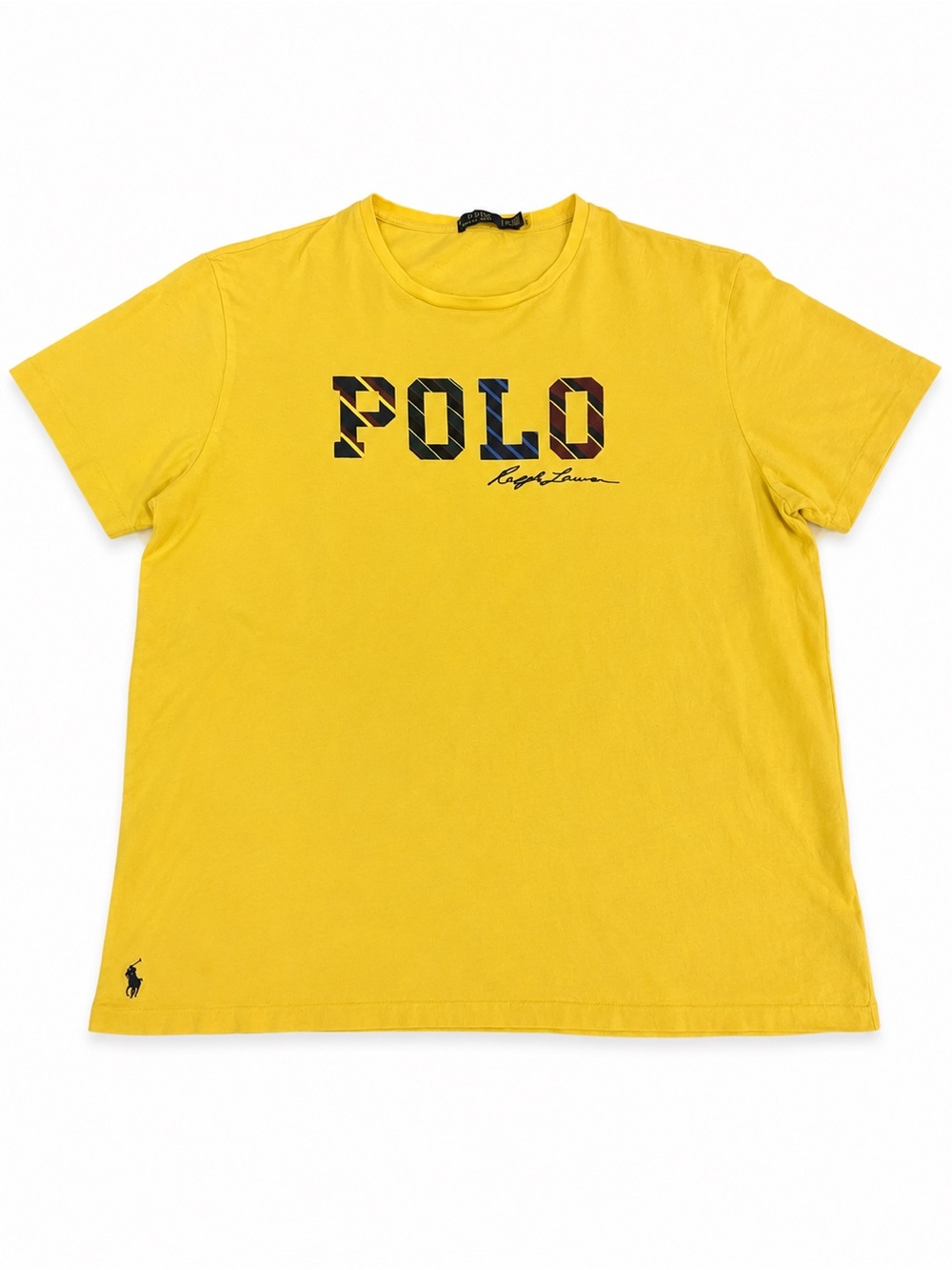Polo Ralph Lauren Yellow Plaid Logo Graphic T-Shirt Men’s XXL Short Sleeve tee